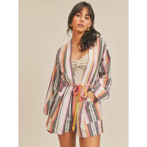 SAGE THE LABEL Cardigan Extra Small Kimono 100% Cotton Stripe Beach Travel NWT - Picture 1 of 15